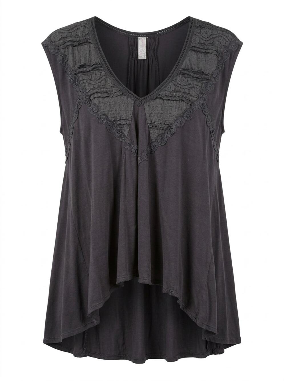 Free People Gray Lace Trim Sleeveless High Low Tunic Top Women Size S/P